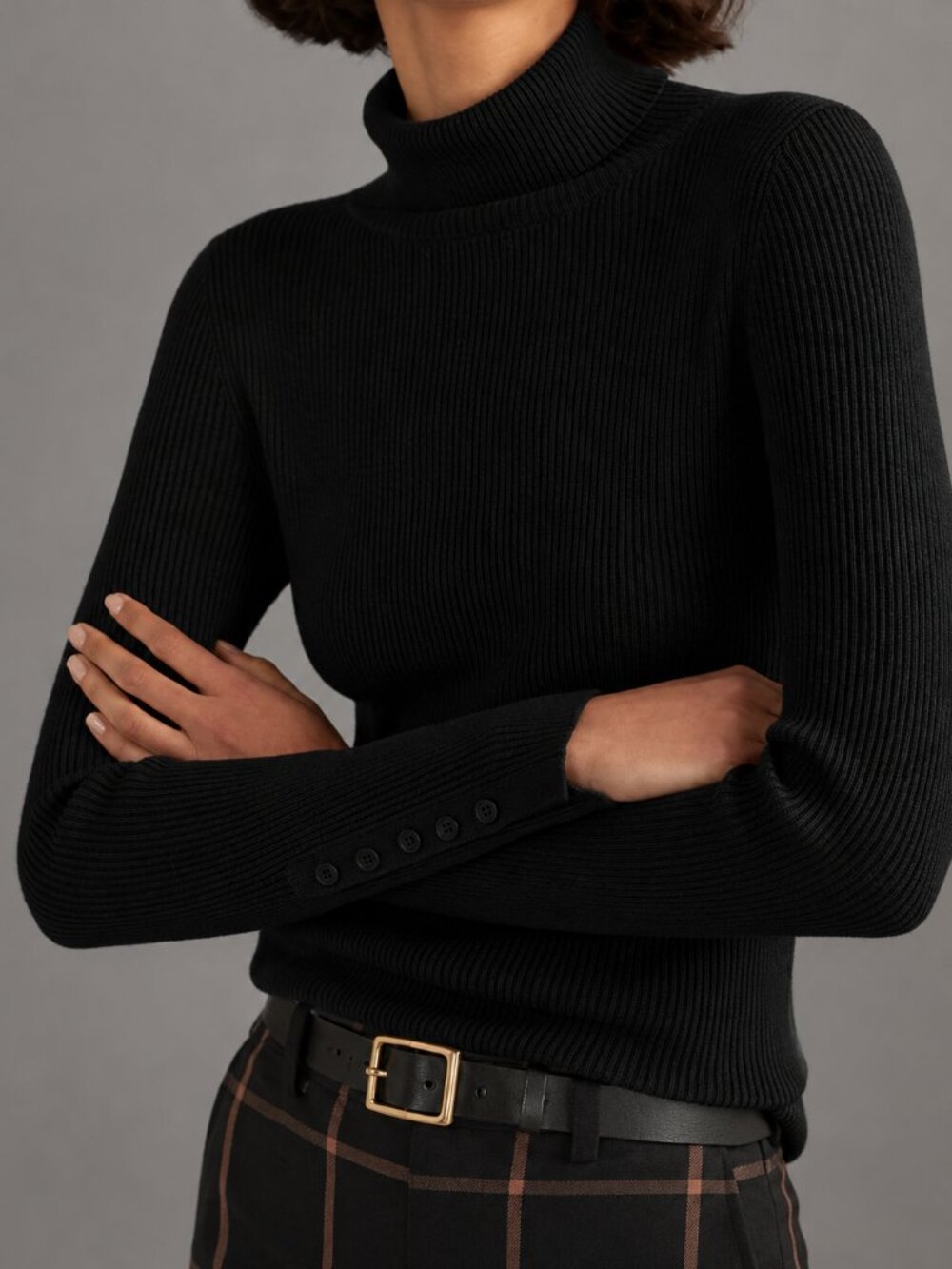 Anthropologie M NWT Black Ribbed Turtleneck Sweater Minimalist Classic Office